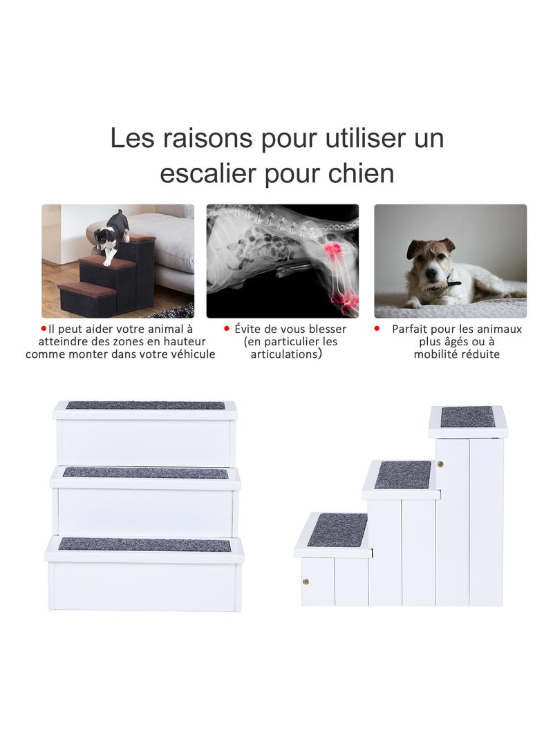Escalier pour chien animaux 3 marches bois pin Blanc - Kiabi