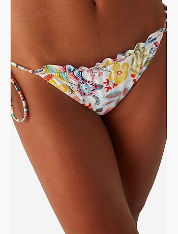 Escape bas de bikini à motif floral et détail volanté penti