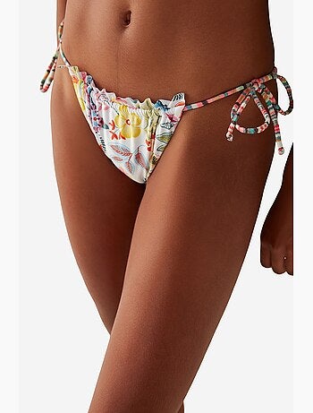 Escape bas de bikini à motif floral et détail volanté penti