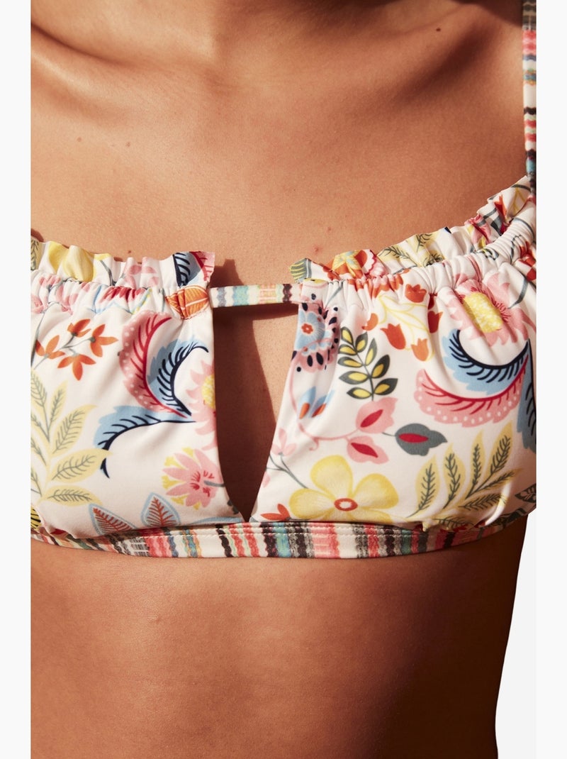 Escape haut de bikini bandeau à imprimé fleuri et liens sur les côtés penti Blanc Bleu - Kiabi