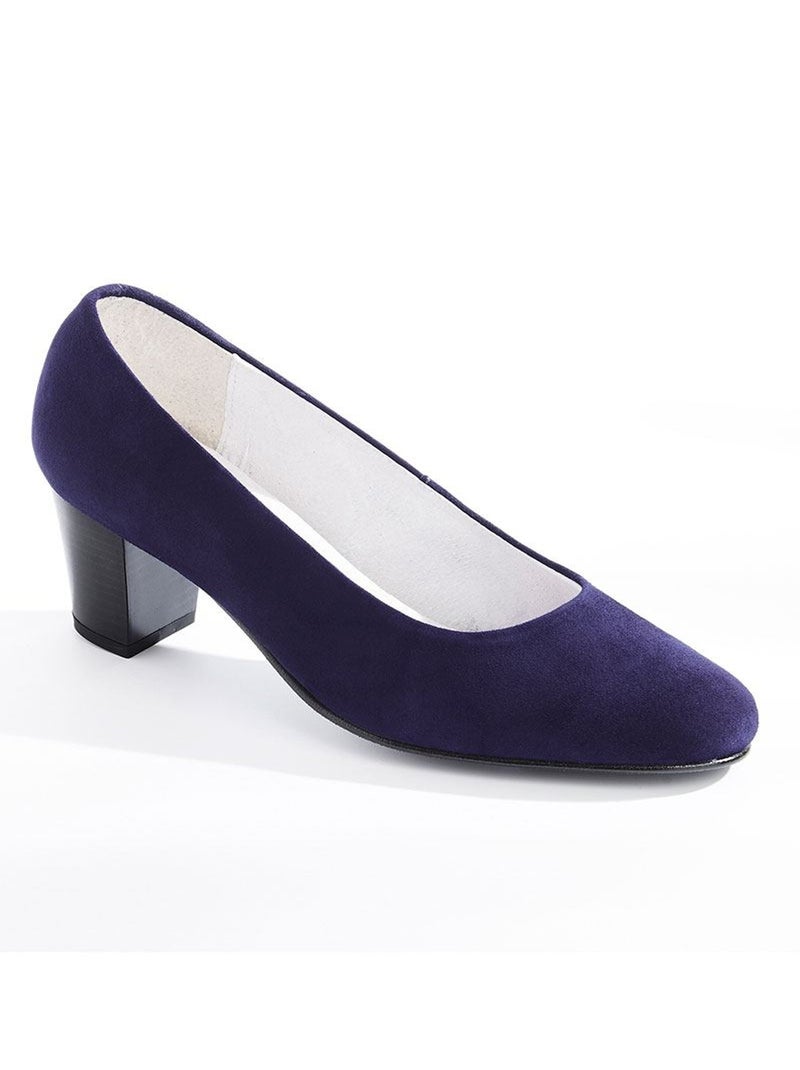 Escarpin largeur confort cuir bout rond Bleu marine - Kiabi