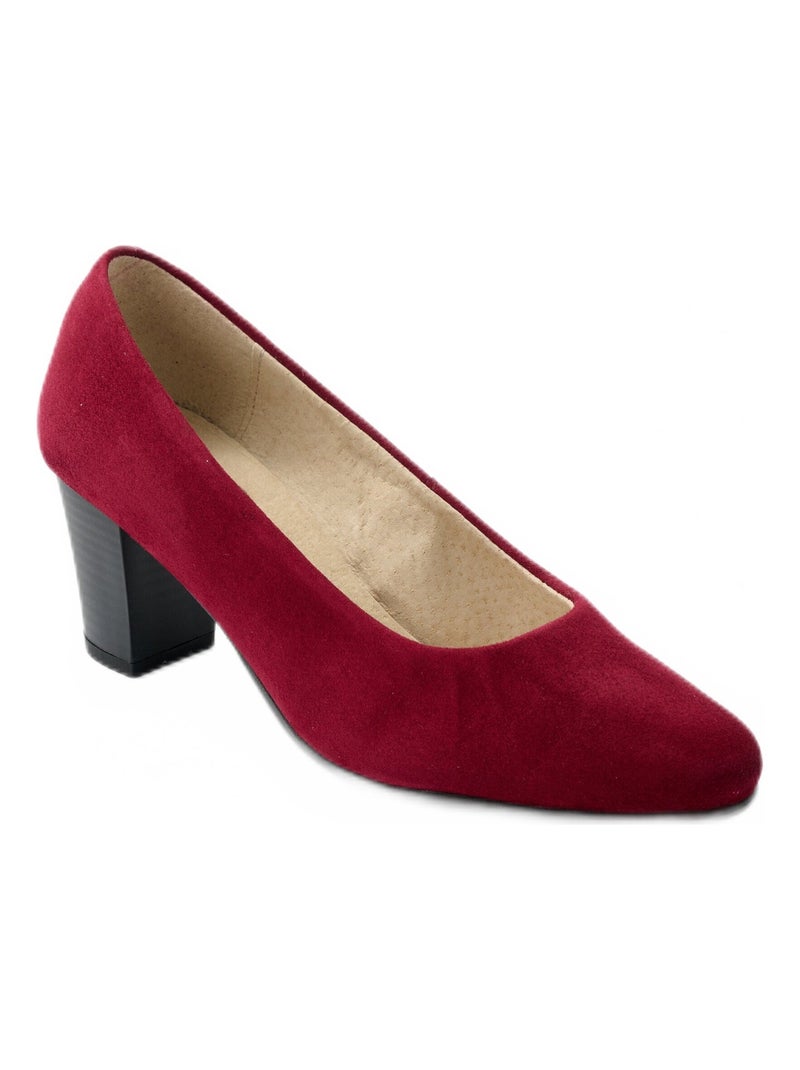 Escarpin largeur confort cuir bout rond Rouge bordeaux - Kiabi