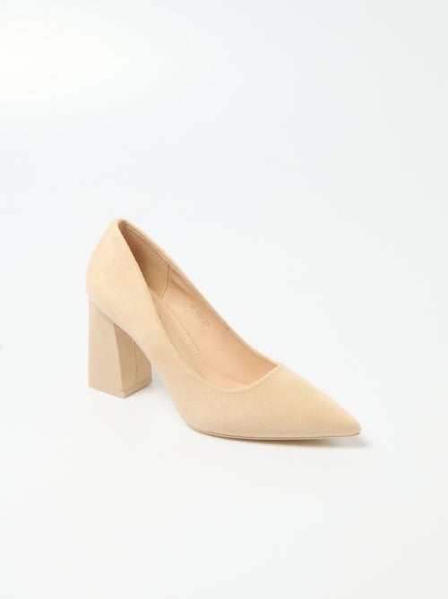 Escarpin talon haut et large finition daim - Kiabi