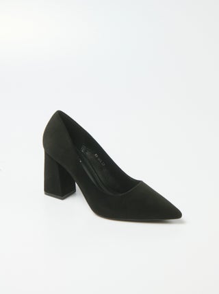 Escarpin talon haut et large finition daim