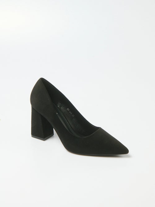 Escarpin talon haut et large finition daim - Kiabi