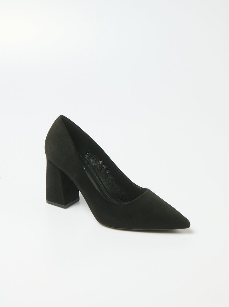 Escarpin talon haut et large finition daim Noir - Kiabi