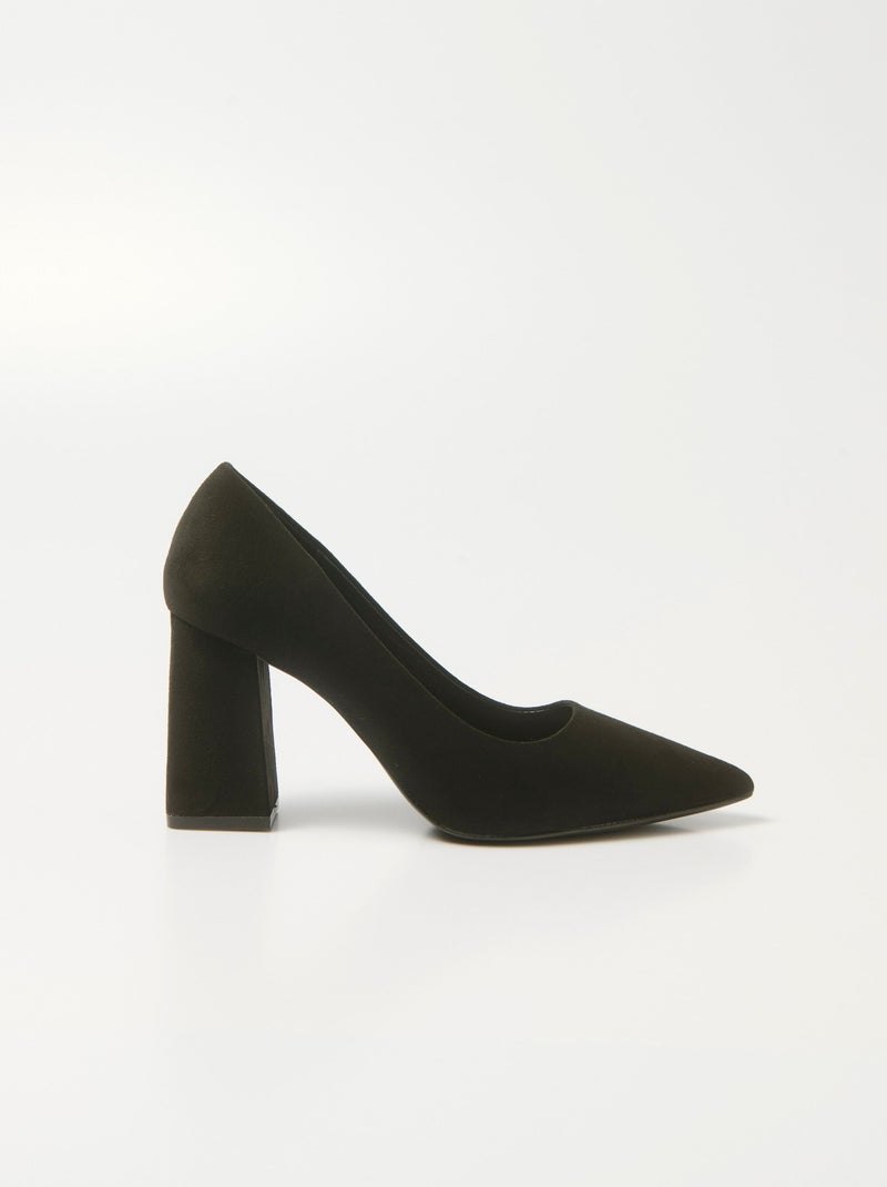 Escarpin talon haut et large finition daim Noir - Kiabi