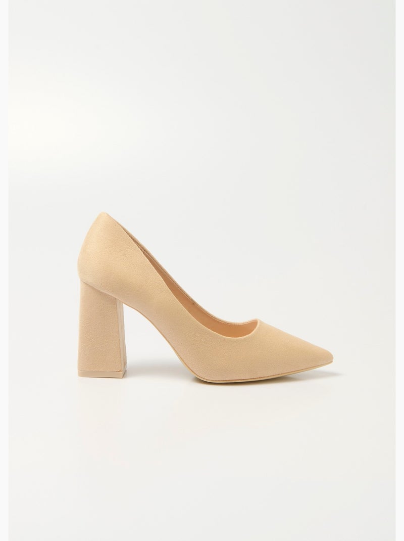 Escarpin talon haut large, finition daim - AFIBEL Beige - Kiabi