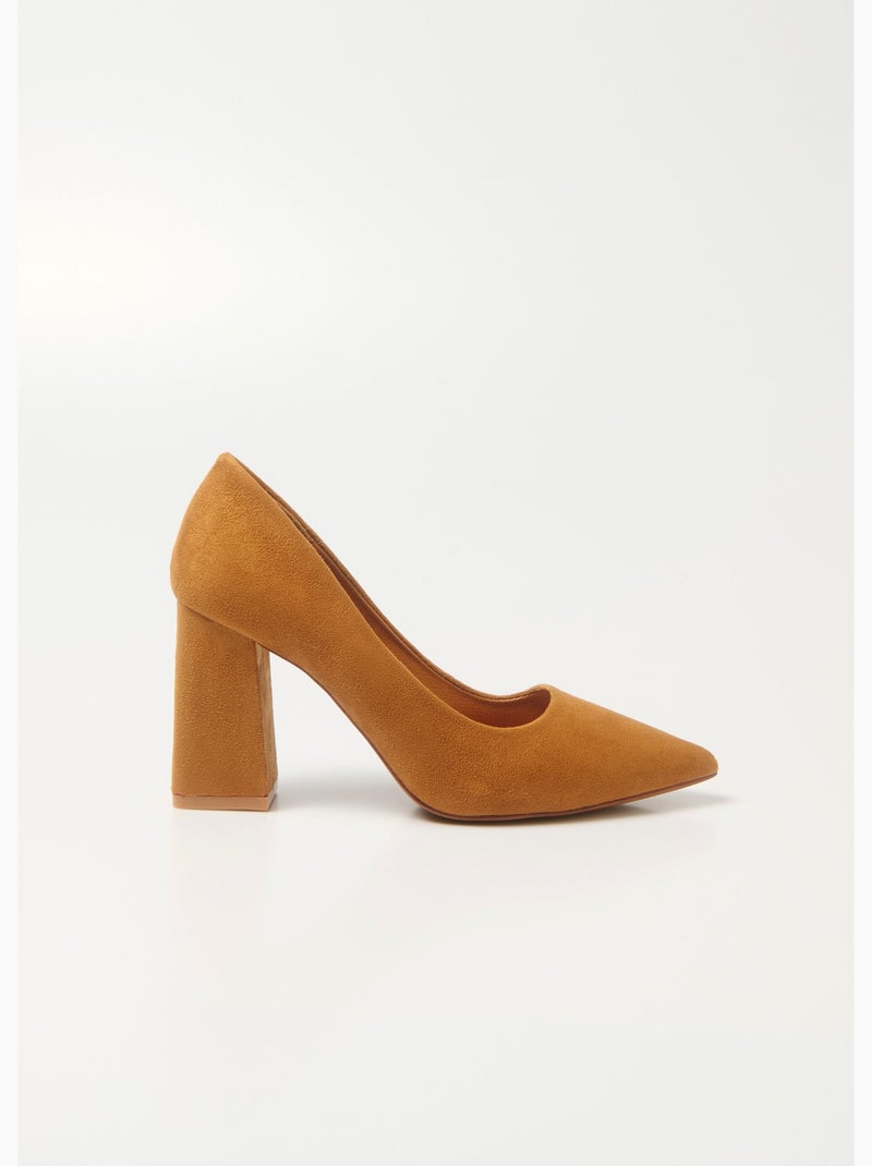 Escarpin talon haut large, finition daim - AFIBEL Camel - Kiabi