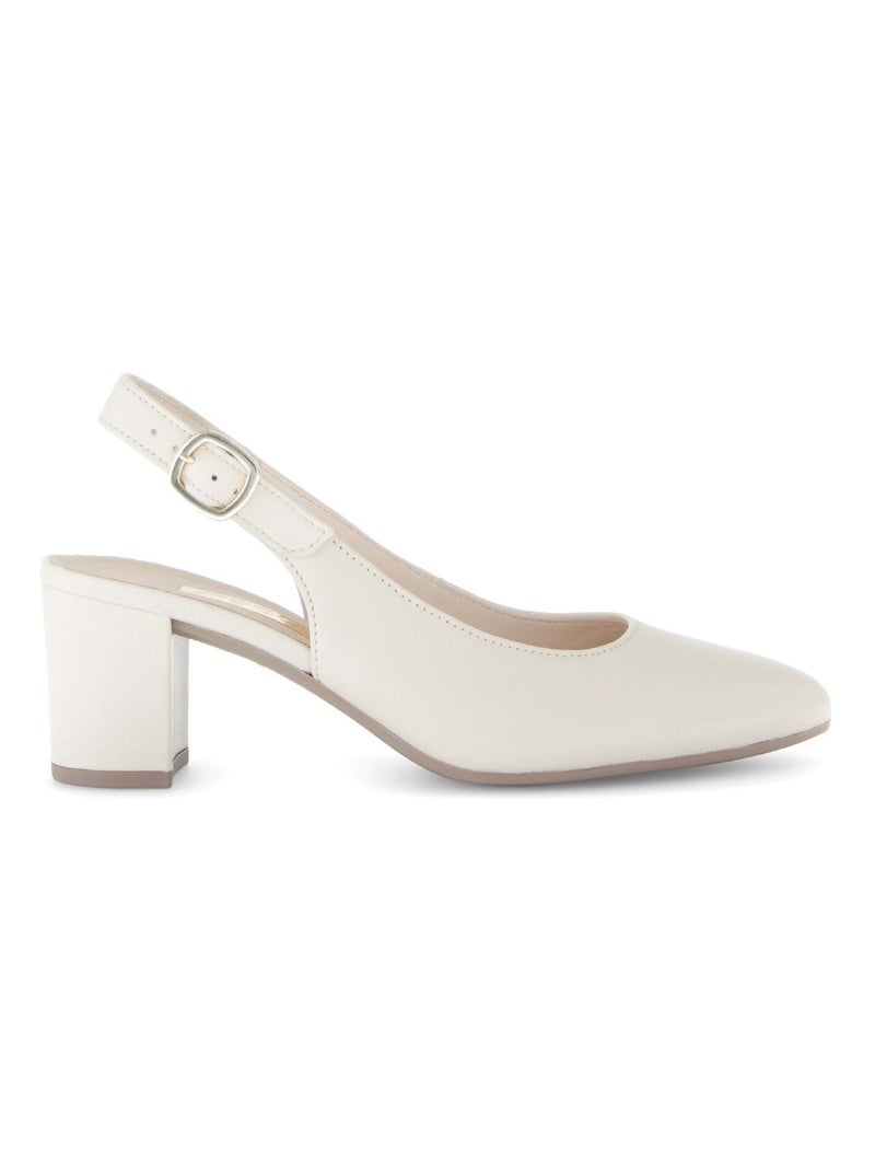 Escarpins à bride arrière  en cuir lisse Beige - Kiabi