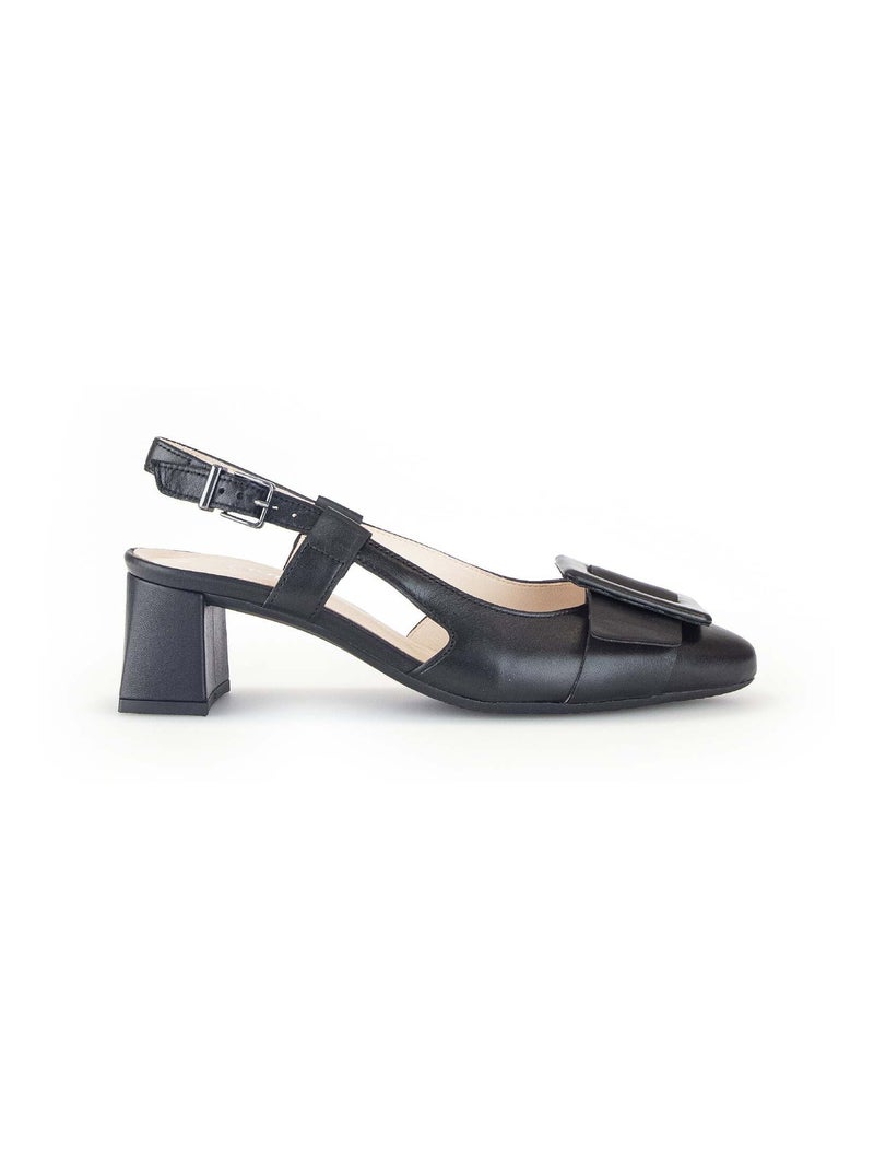 Escarpins à bride arrière noire en cuir lisse Noir Noir - Kiabi
