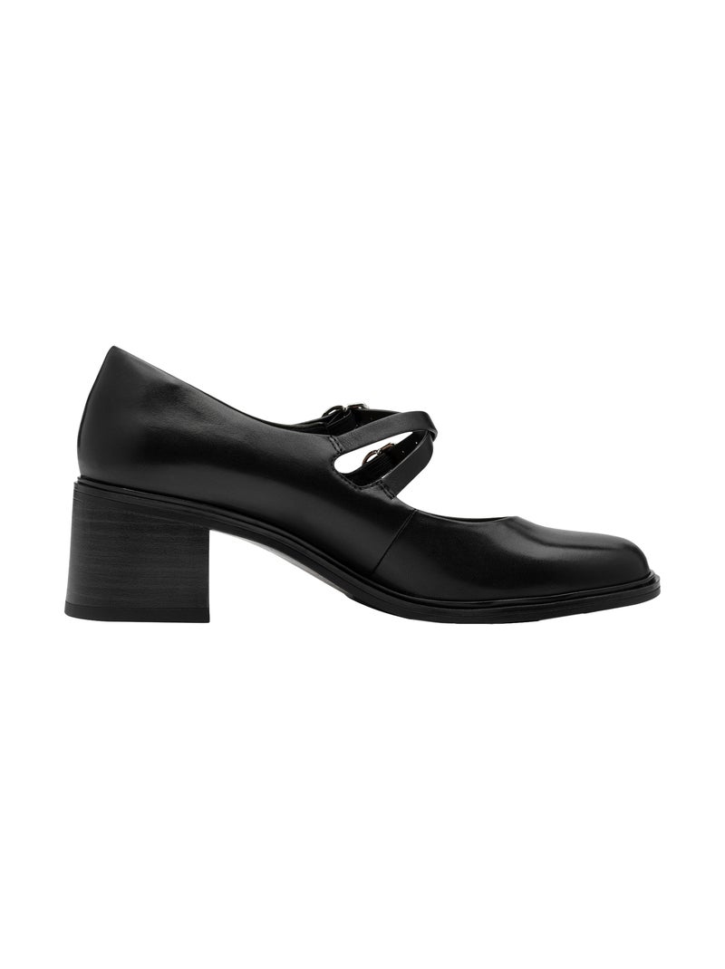 Escarpins A Talon Cuir Tamaris Noir - Kiabi