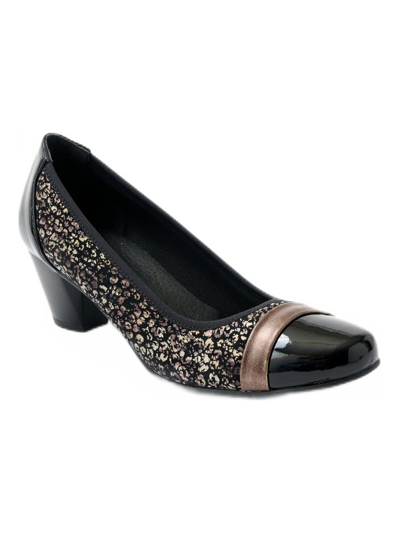 Escarpins à talon en cuir largeur confort Doré/or - Kiabi