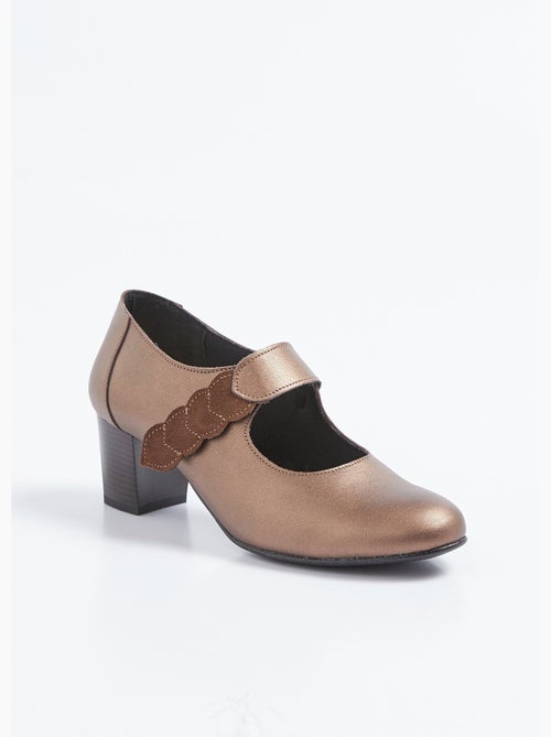 Escarpins à talon largeur confort scratchés cuir - Afibel - Kiabi