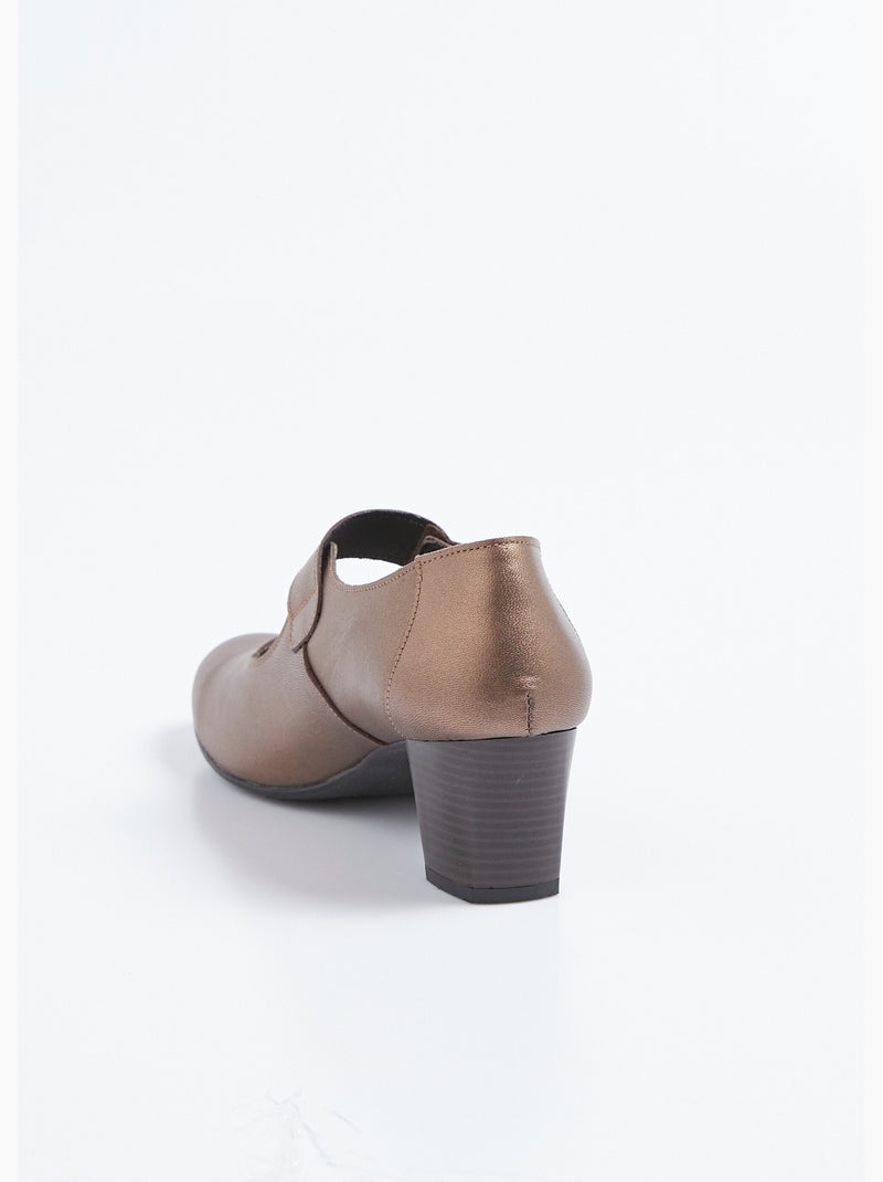Escarpins à talon largeur confort scratchés cuir - Afibel Bronze - Kiabi