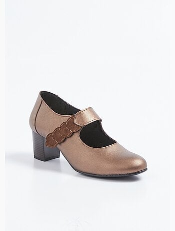 Escarpins à talon largeur confort scratchés cuir