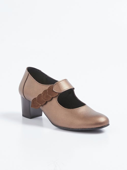Escarpins à talon largeur confort scratchés cuir - Kiabi