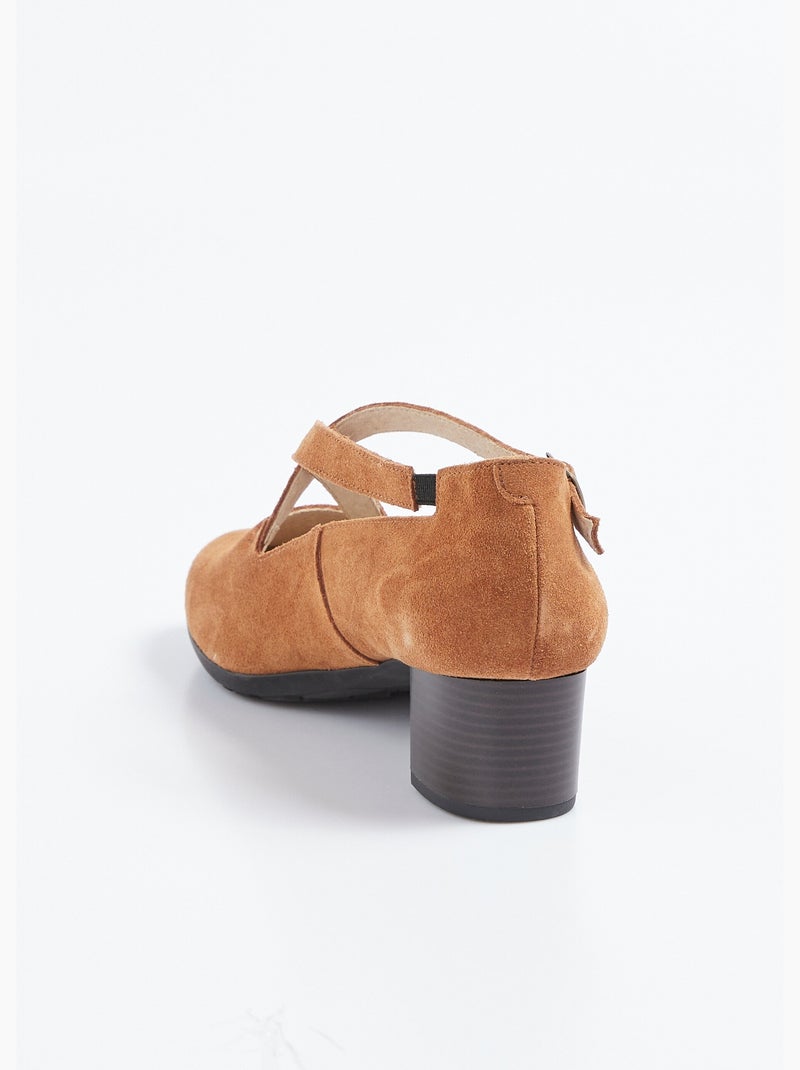 Escarpins à talons largeur confort cuir - Afibel Camel - Kiabi