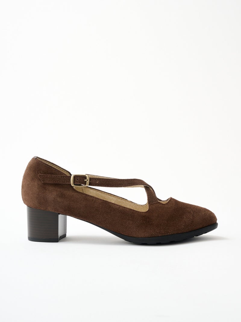Escarpins à talons largeur confort cuir - Afibel Marron - Kiabi
