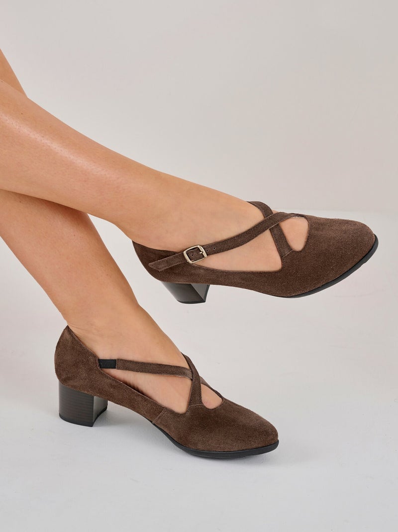 Escarpins à talons largeur confort cuir - Afibel Marron - Kiabi