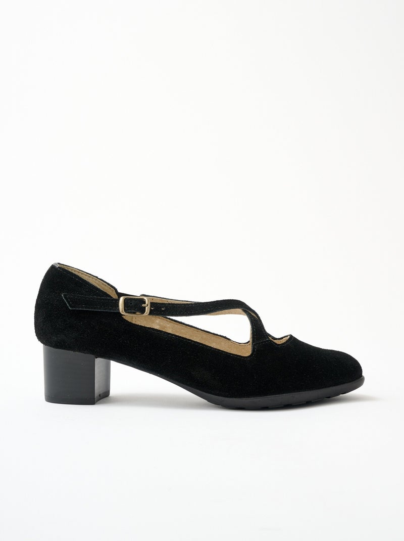 Escarpins à talons largeur confort cuir - Afibel Noir - Kiabi