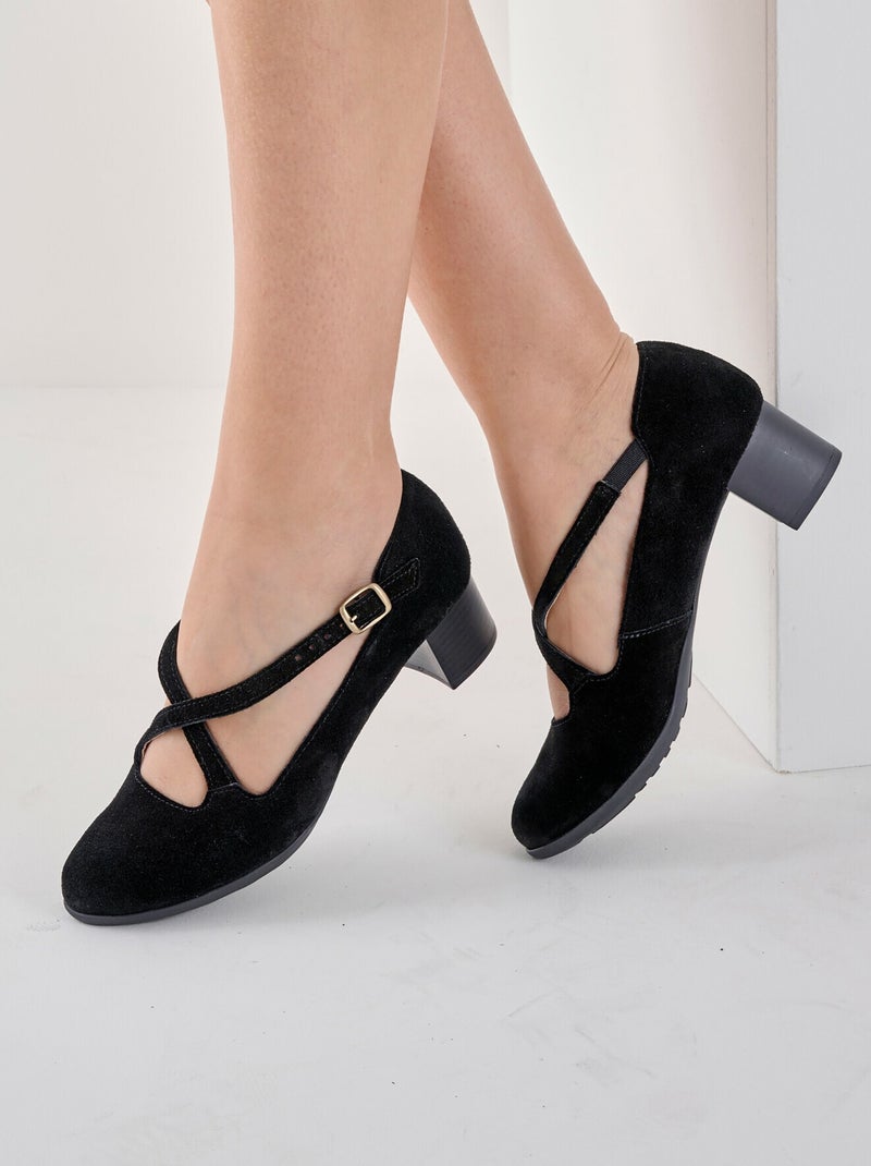 Escarpins à talons largeur confort cuir - Afibel Noir - Kiabi