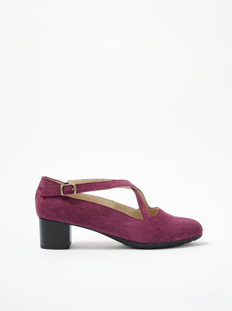 Escarpins à talons largeur confort cuir - Afibel Prune - Kiabi