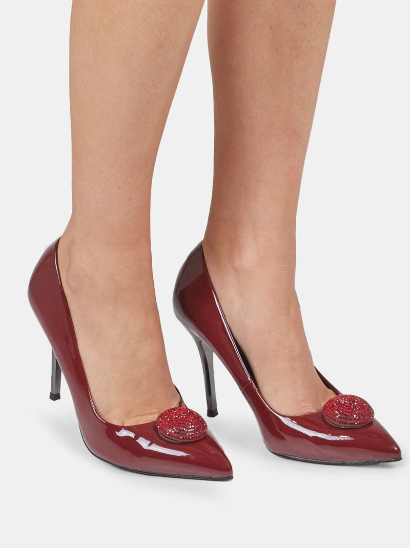 Escarpins avec détail bijou et talon doré BATA Bordeaux - Kiabi