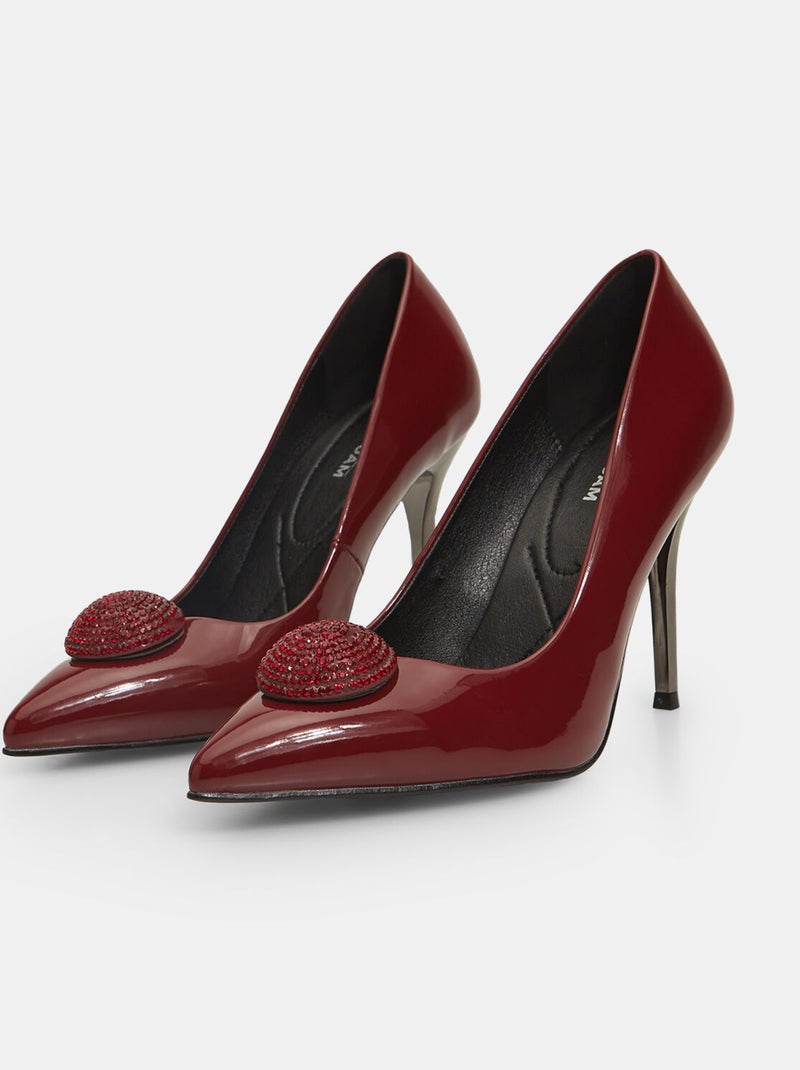 Escarpins avec détail bijou et talon doré BATA Bordeaux - Kiabi