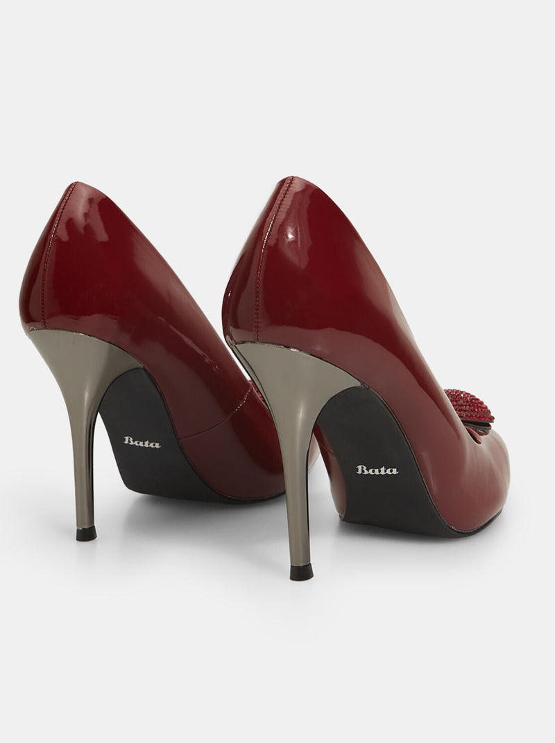 Escarpins avec détail bijou et talon doré BATA Bordeaux - Kiabi