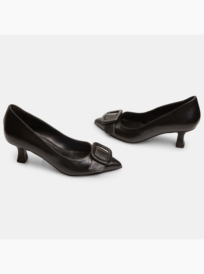Escarpins avec talon midi et boucle Noir - Kiabi