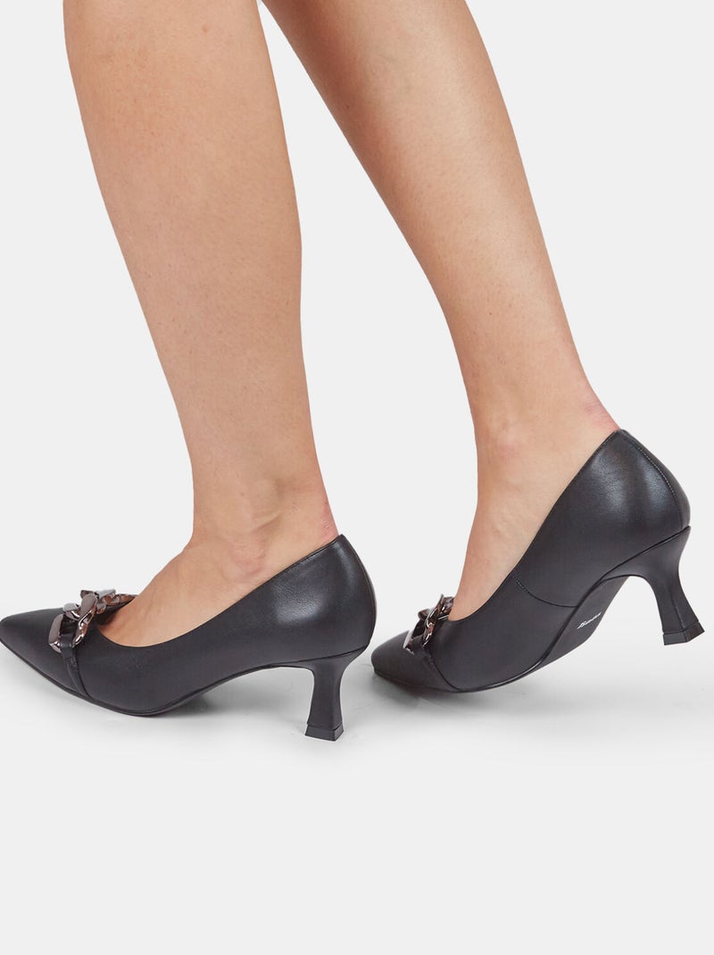 Escarpins avec talon moyen et chaîne bata Noir - Kiabi
