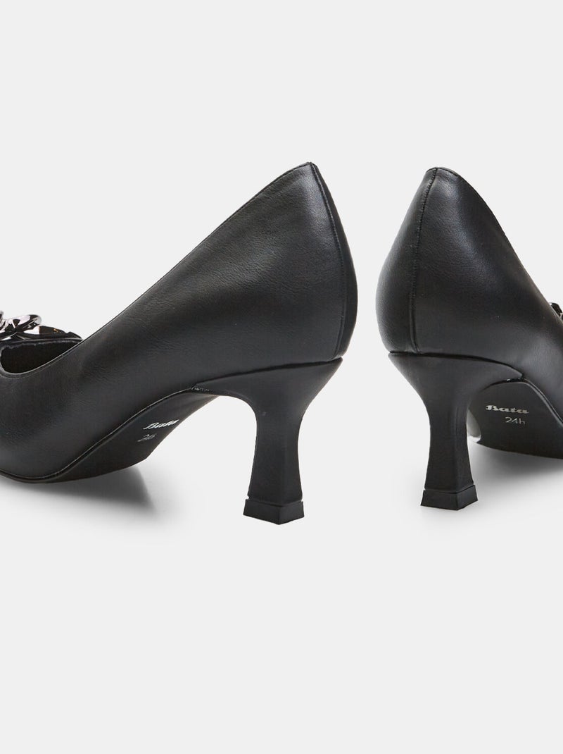 Escarpins avec talon moyen et chaîne bata Noir - Kiabi