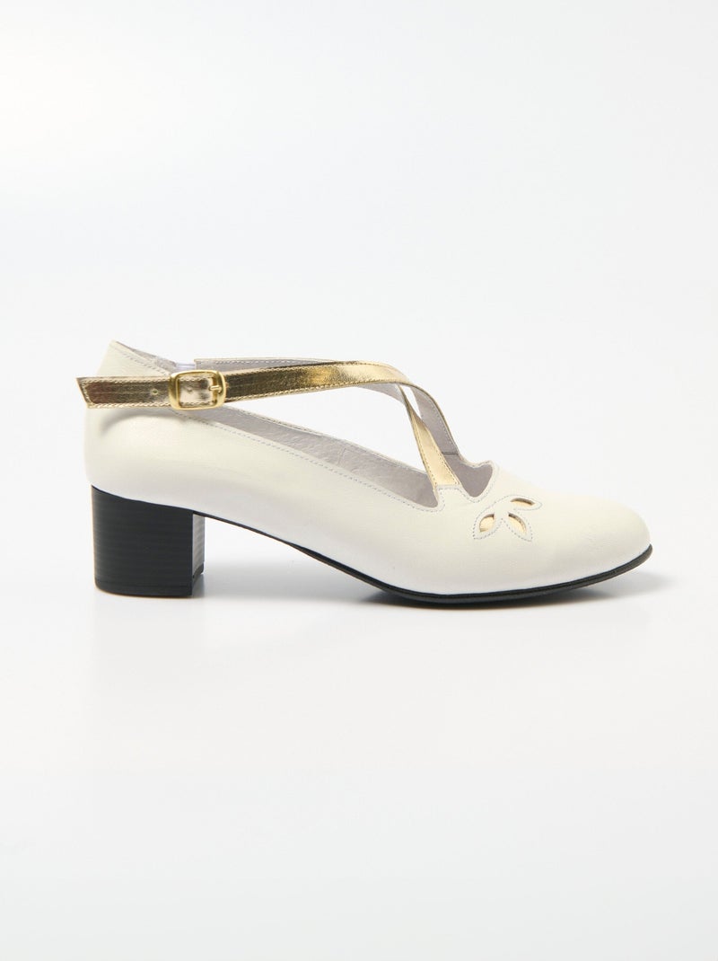 Escarpins brides croisées cuir largeur confort - Afibel Blanc Doré - Kiabi