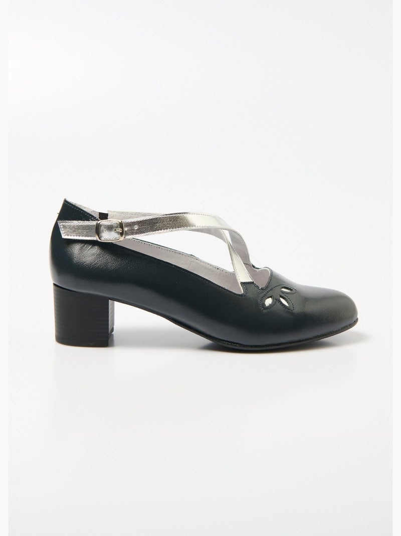 Escarpins brides croisées cuir largeur confort - Afibel Bleu Argenté - Kiabi