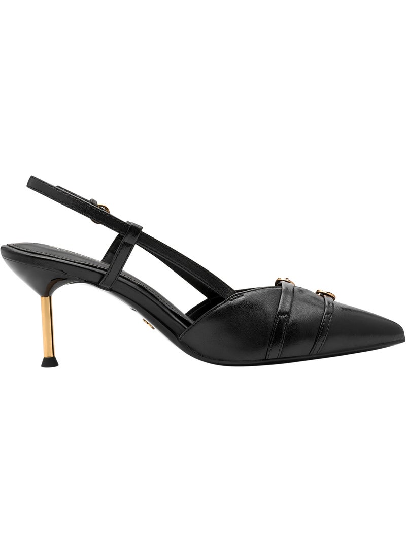 Escarpins Cuir à Talon Tamaris Noir - Kiabi
