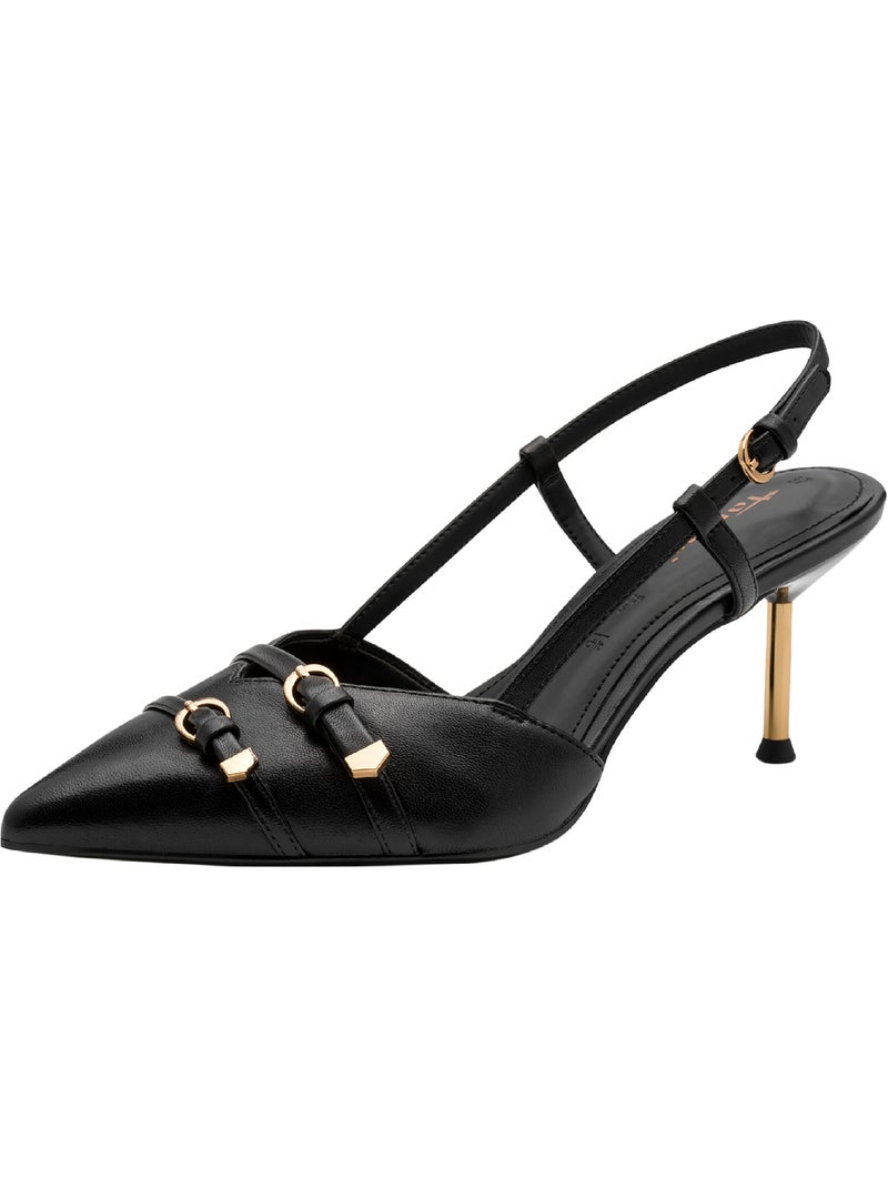 Escarpins Cuir à Talon Tamaris Noir - Kiabi