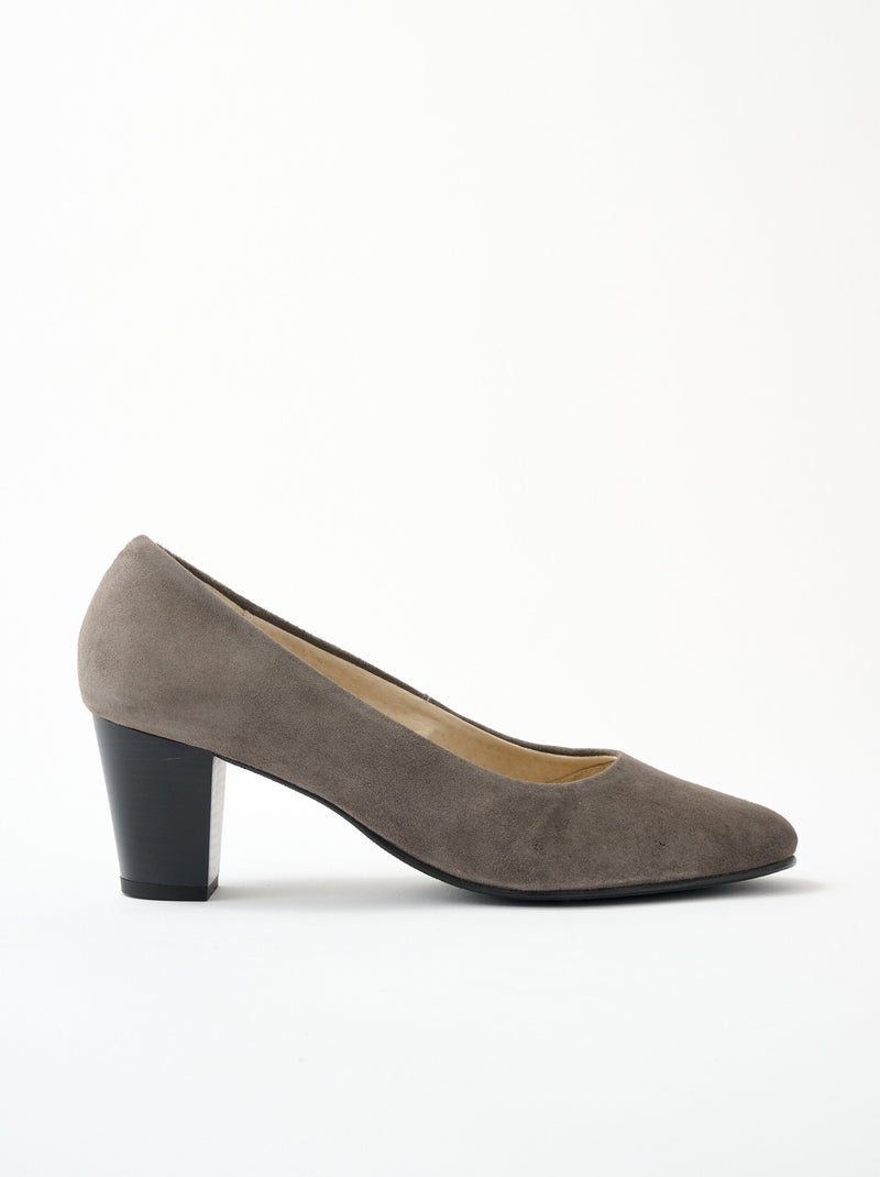 Escarpins cuir bout rond largeur confort - Afibel Gris - Kiabi