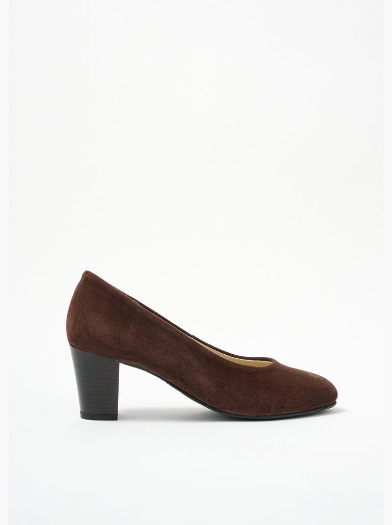 Escarpins cuir bout rond largeur confort - Afibel Marron chocolat - Kiabi