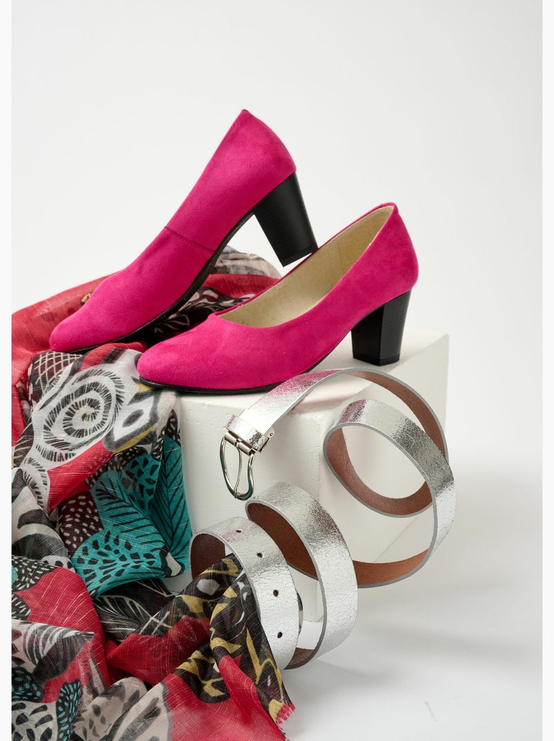 Escarpins cuir bout rond largeur confort - Afibel Rose - Kiabi