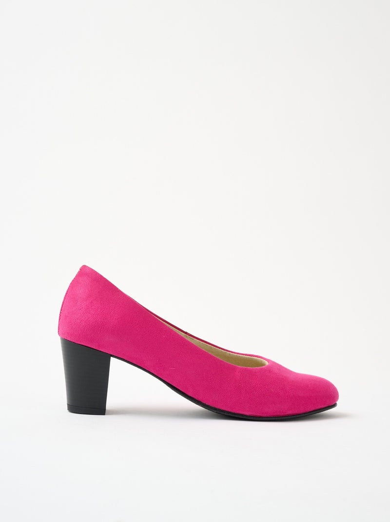 Escarpins cuir bout rond largeur confort - Afibel Rose fushia - Kiabi
