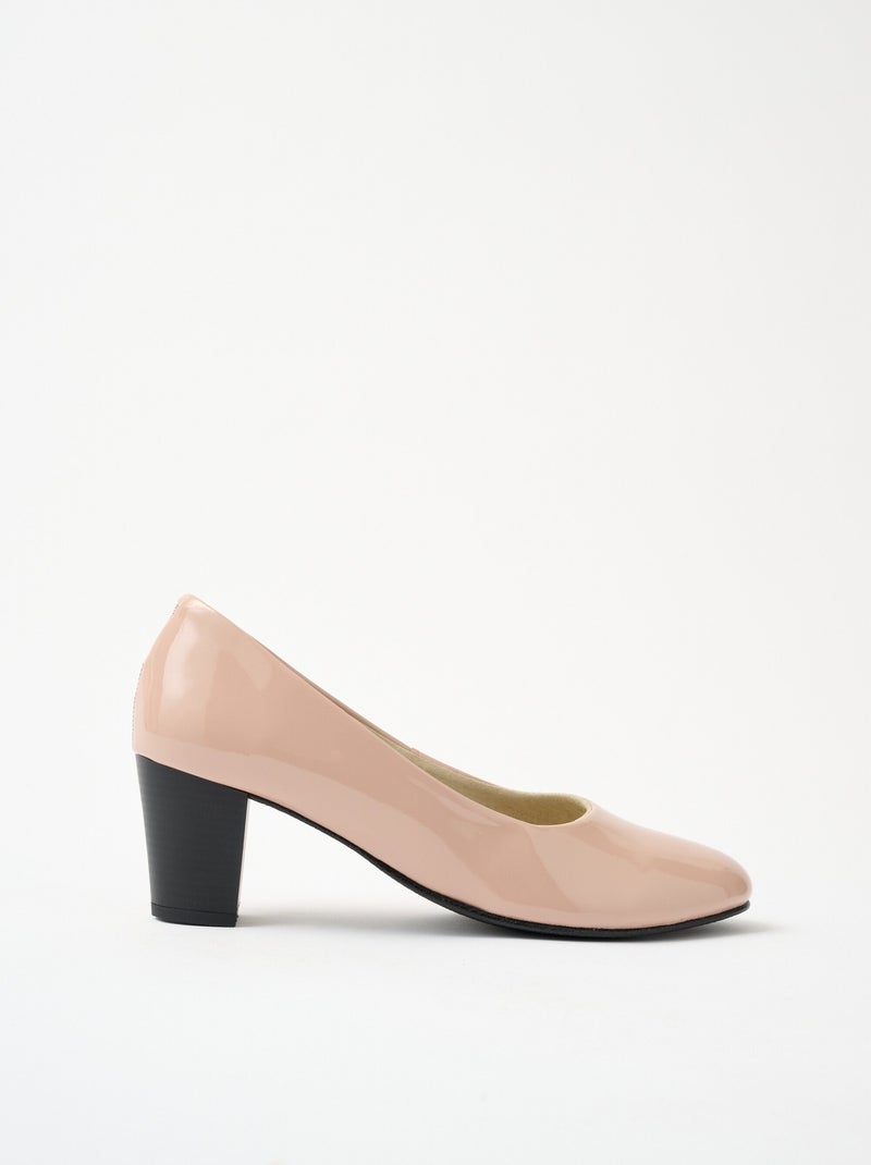 Escarpins cuir bout rond largeur confort Poudre - Kiabi