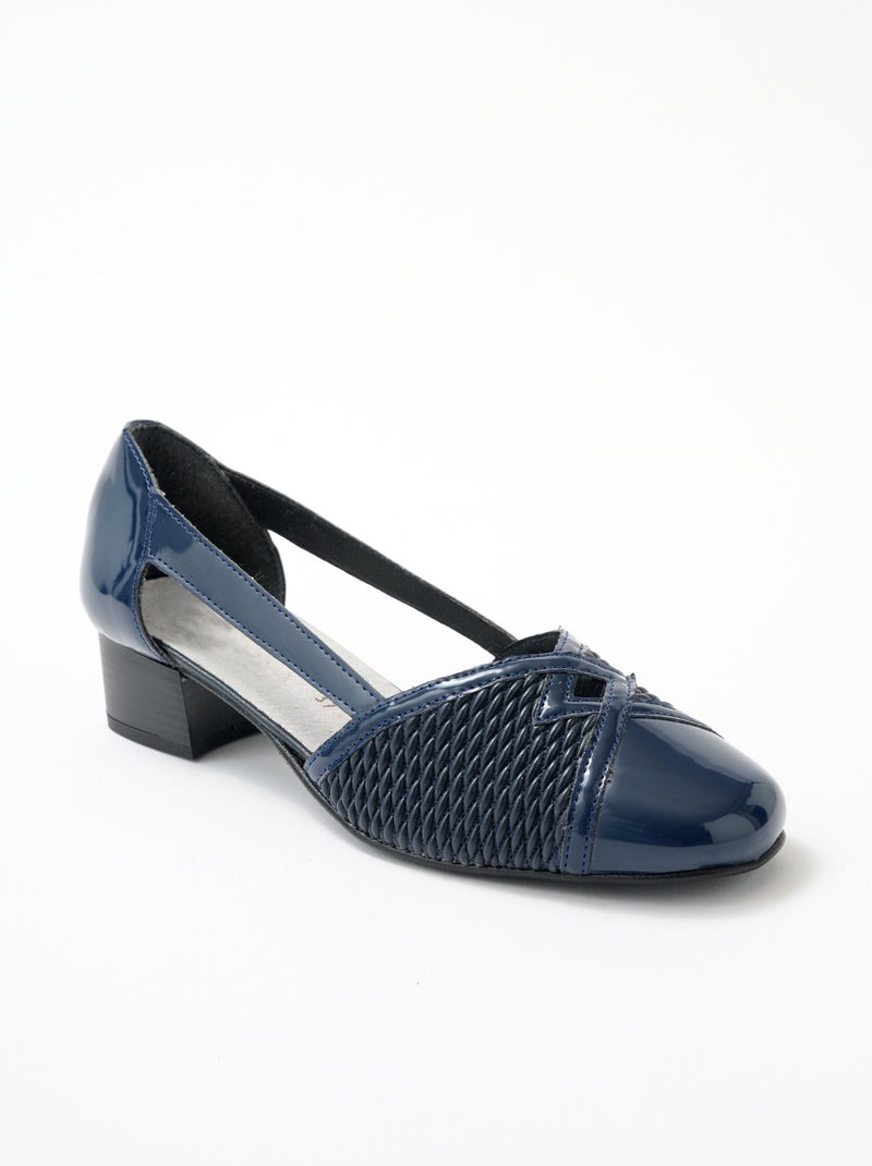 Escarpins cuir largeur confort pieds sensibles Bleu marine - Kiabi