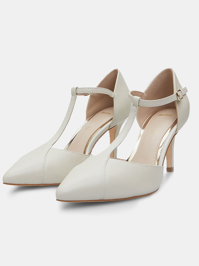 Escarpins en cuir avec talon de 8 cm BATA Beige - Kiabi
