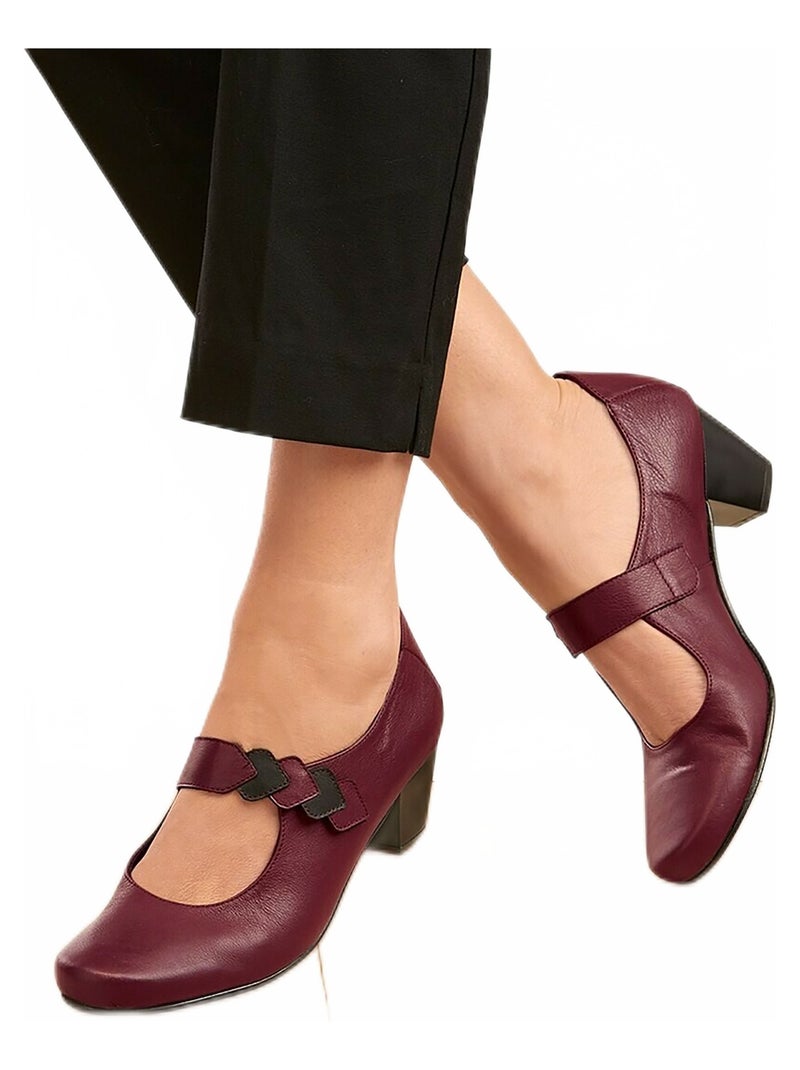 Escarpins largeur confort cuir à talon - Afibel Rouge - Kiabi