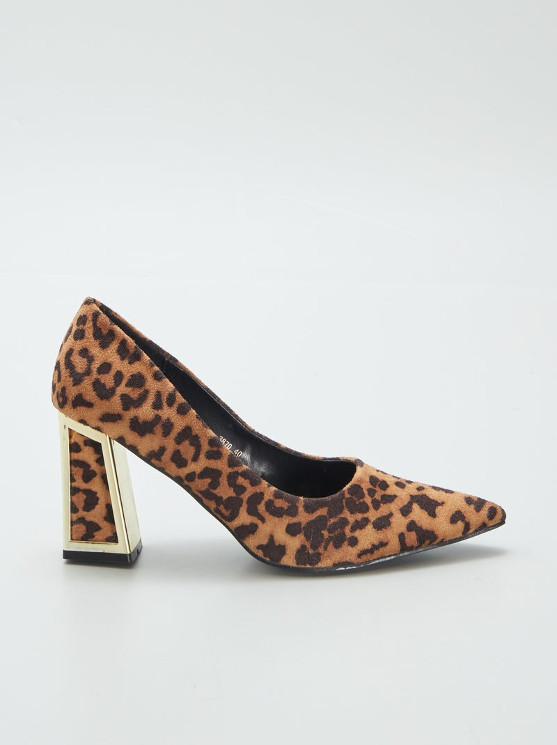 Escarpins 'léopard' à talons carrés NOIR - Kiabi
