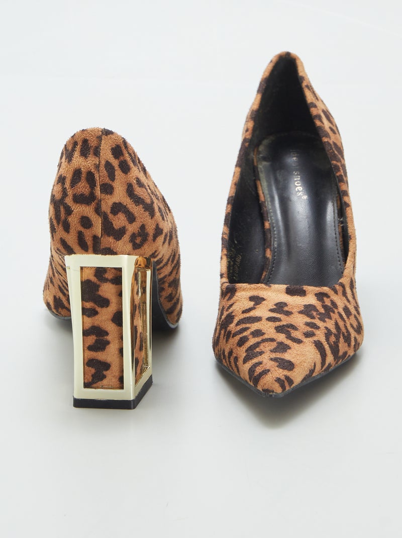 Escarpins 'léopard' à talons carrés NOIR - Kiabi