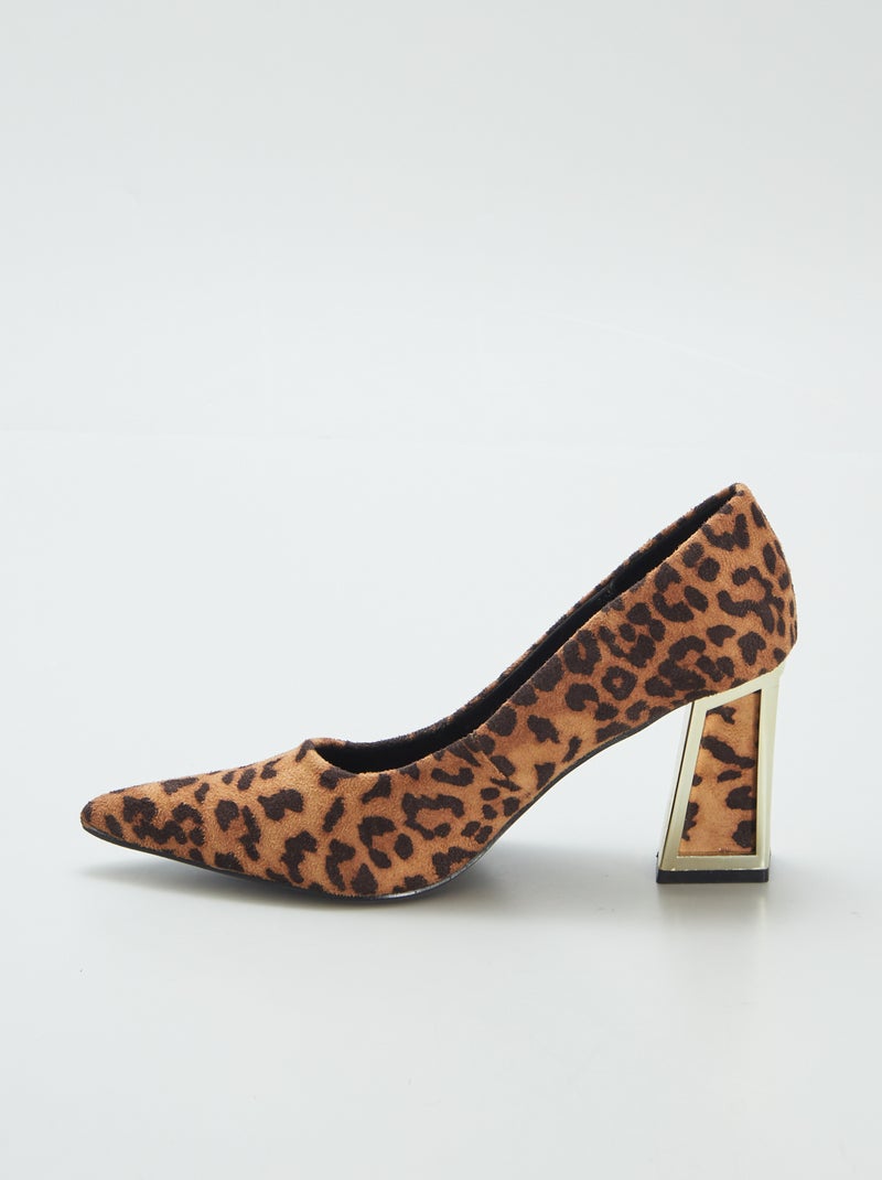 Escarpins 'léopard' à talons carrés NOIR - Kiabi