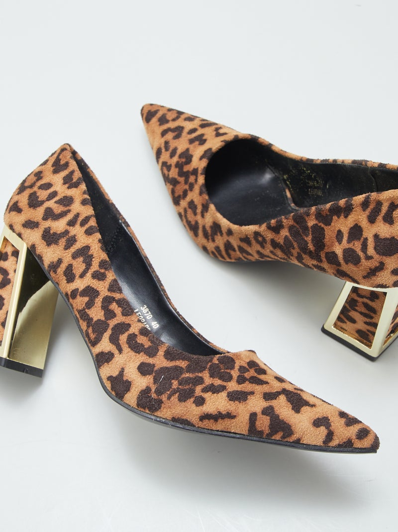 Escarpins 'léopard' à talons carrés NOIR - Kiabi
