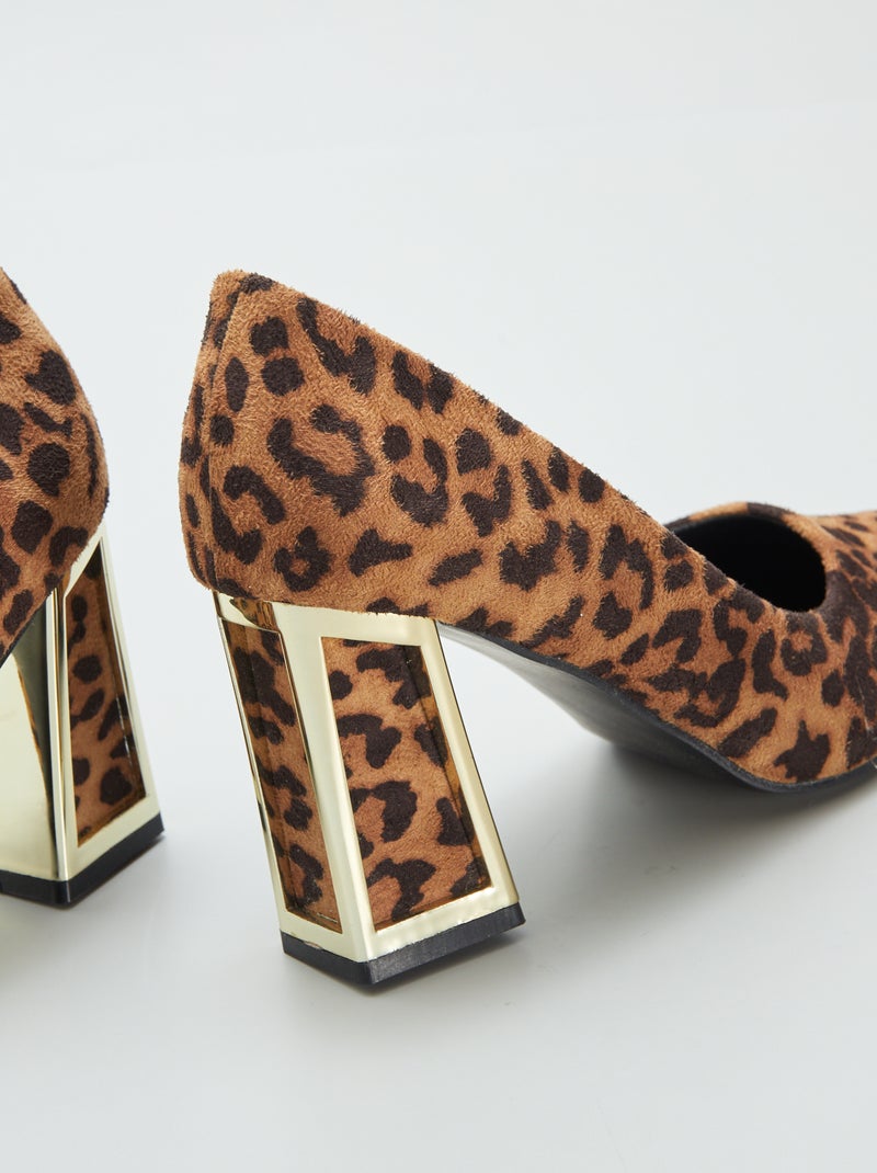 Escarpins 'léopard' à talons carrés NOIR - Kiabi